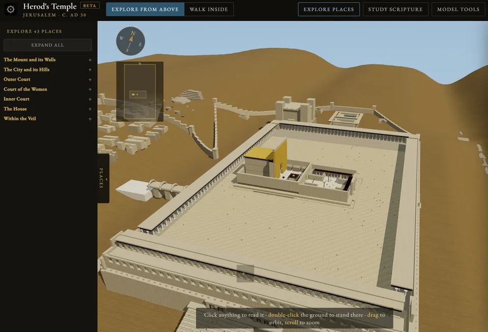 Herod's Temple: 3D model of the temple courts and sanctuary seen from above